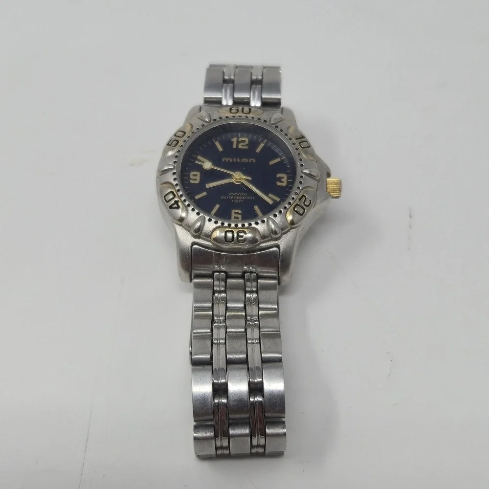 Vintage Milan MZ Berger Watch MLS012 Two-Tone Navy Blue Dial Quartz Wristwatch